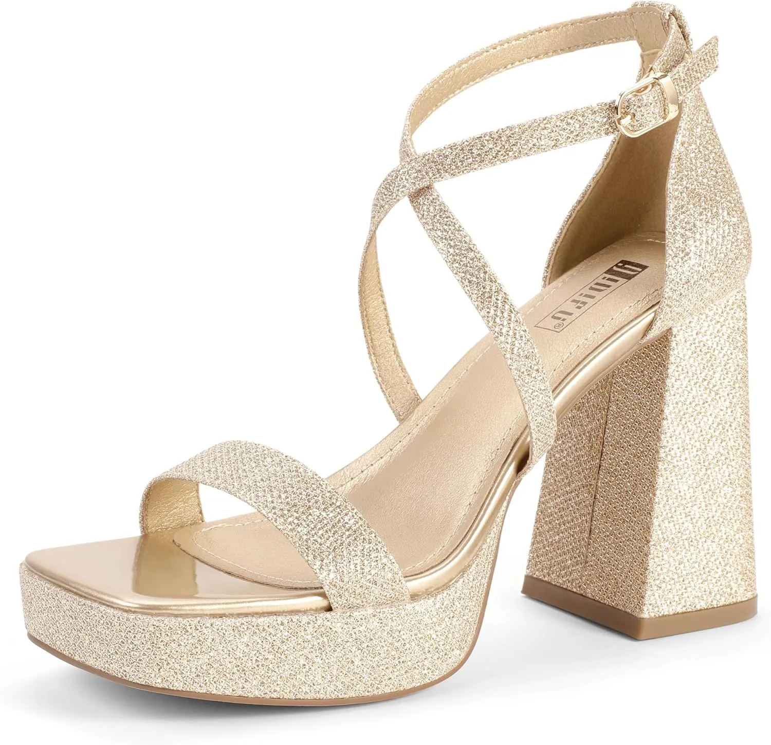 IDIFU IN4 Platform Heels for Women - High Strappy Chunky Block Square Toe Sexy Wedding Dress Shoes - Open Toe Ankle Strap Heeled Sandals - Comfortable Thick Heels - Half Size Larger