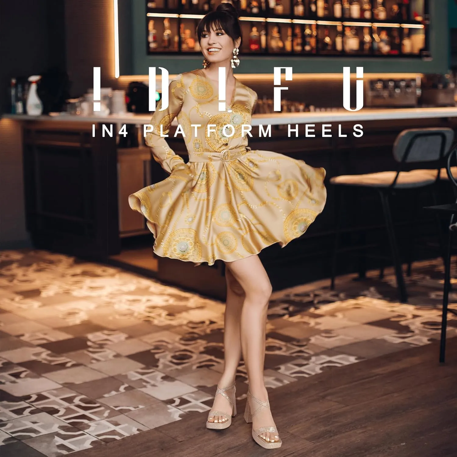 IDIFU IN4 Platform Heels for Women - High Strappy Chunky Block Square Toe Sexy Wedding Dress Shoes - Open Toe Ankle Strap Heeled Sandals - Comfortable Thick Heels - Half Size Larger