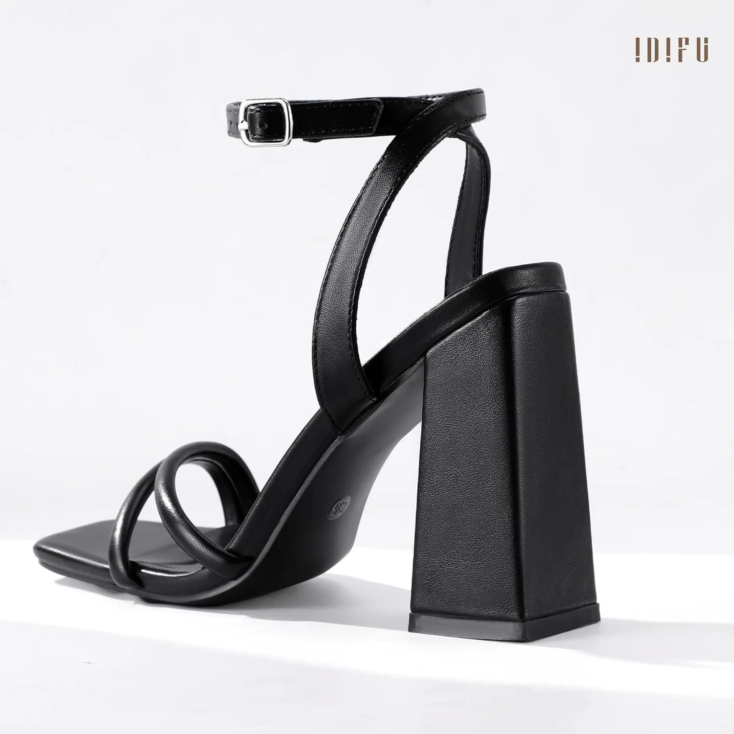 IDIFU IN4 Strappy Heels for Women High Chunky Block Heels Square Open Toe Slingback Ankle Strap Dress Shoes Wedding Prom Party Work Heeled Sandals Comfortable Sexy Cute Thick Heels