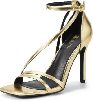 IDIFU IN4 Strappy Heels for Women Sexy High Stiletto Square Open Toe Heels Dress Shoes for Women Dressy Wedding Prom Bridal Bridesmaid Shoes Ankle Strap Heeled Sandals Comfortable Cute Trendy Heels