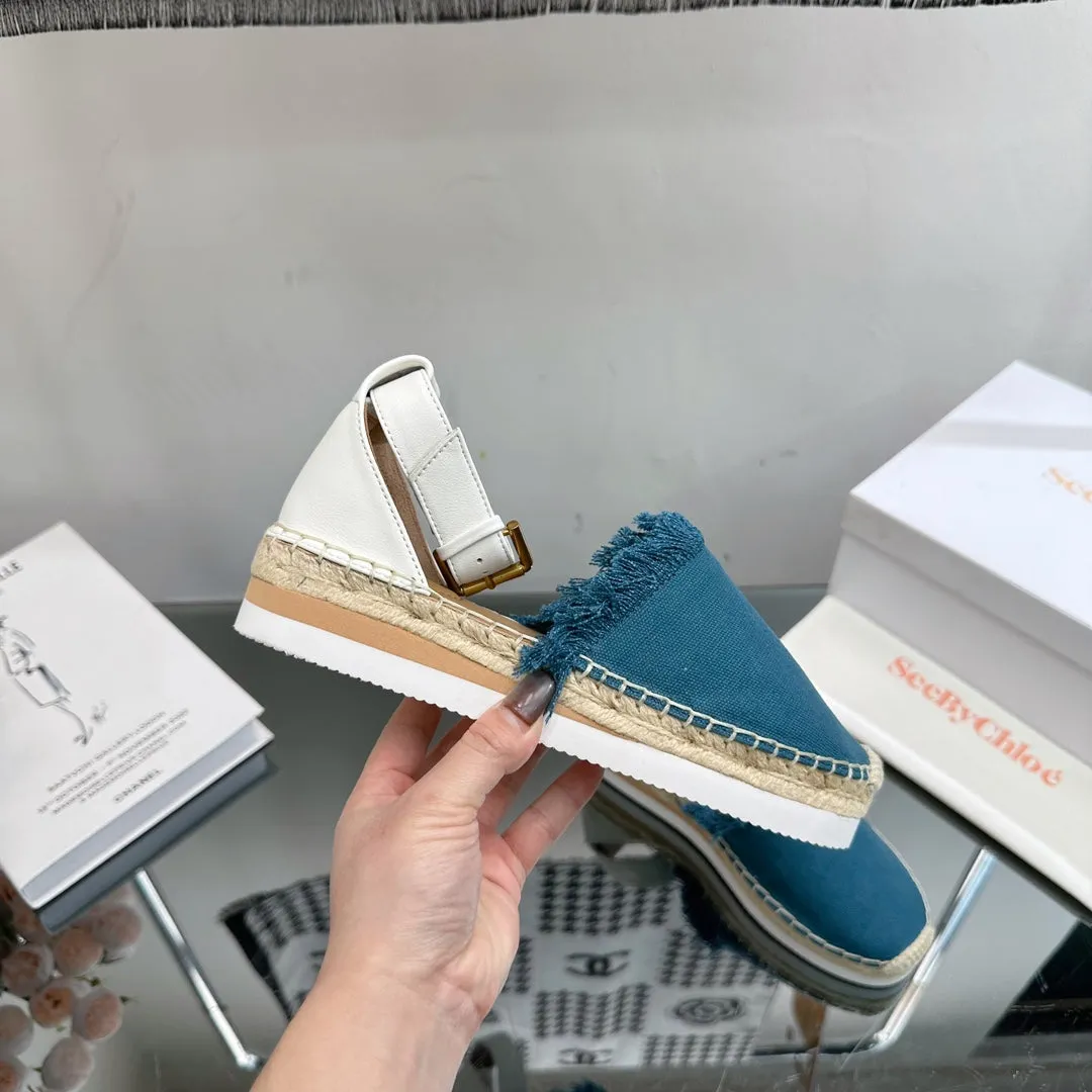 IN CERULEAN WHITE SEE Season clearance AND BY FABRIC SANDAL ESPADRILLES BLUE CALFSKIN Live chat CHLOÉ