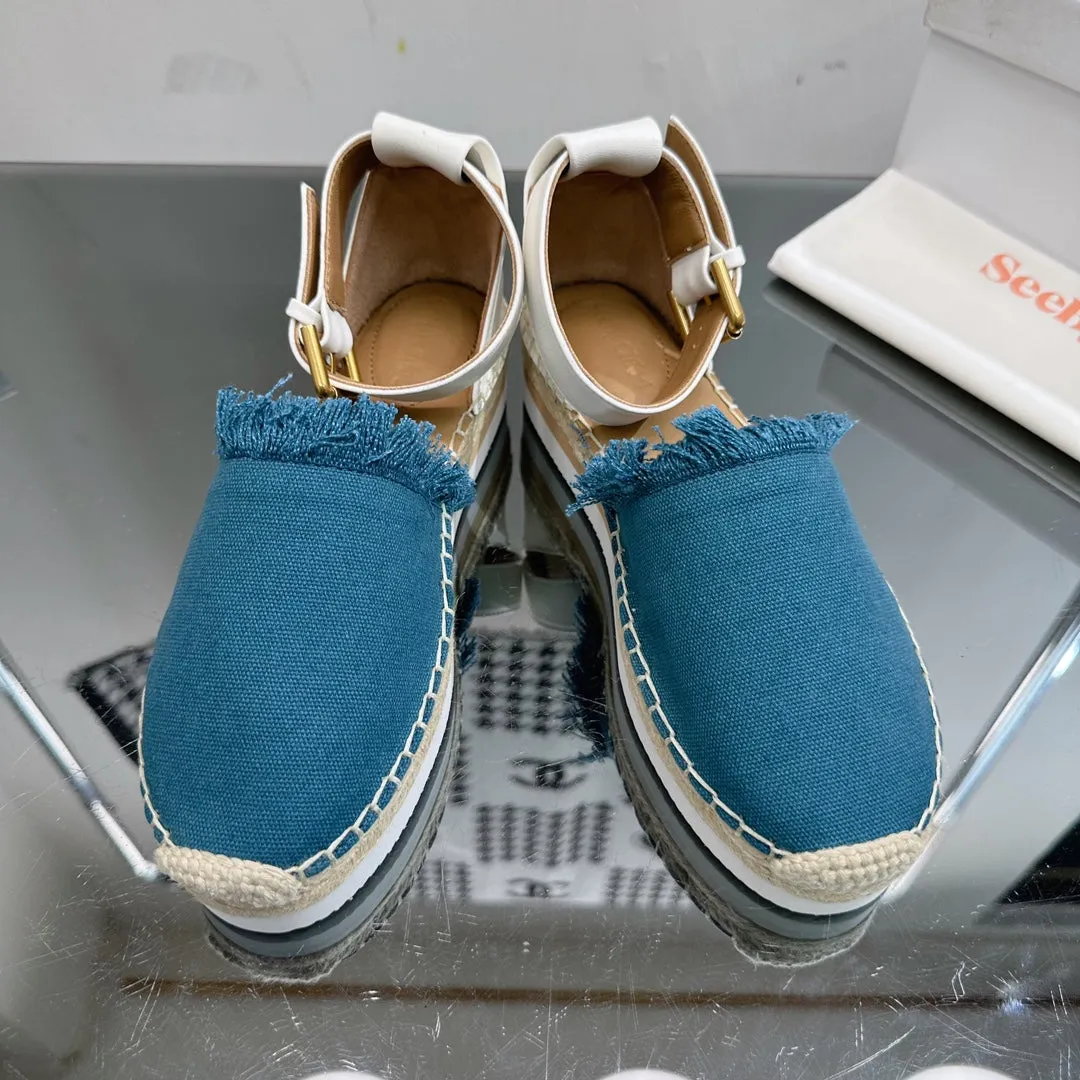 IN CERULEAN WHITE SEE Season clearance AND BY FABRIC SANDAL ESPADRILLES BLUE CALFSKIN Live chat CHLOÉ