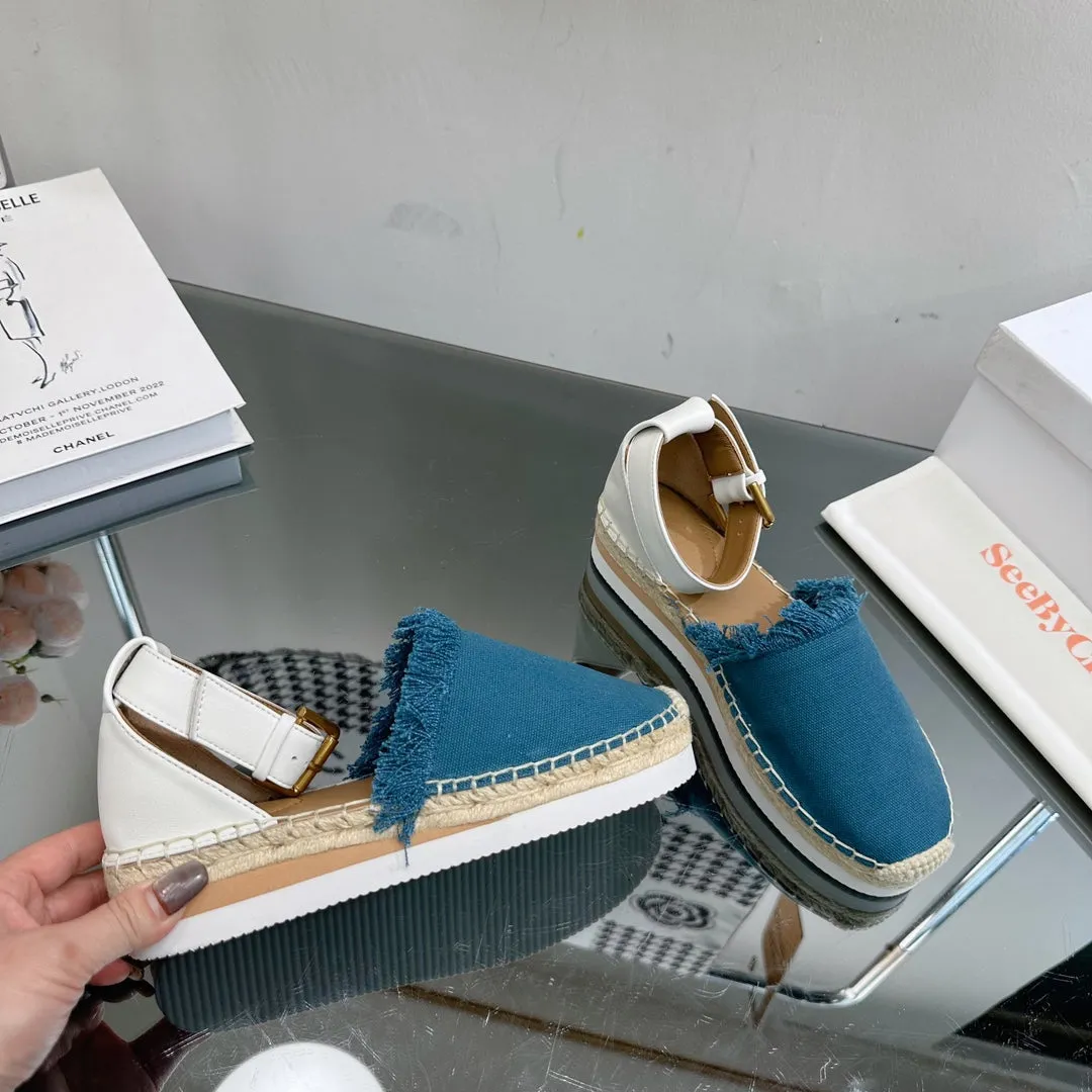 IN CERULEAN WHITE SEE Season clearance AND BY FABRIC SANDAL ESPADRILLES BLUE CALFSKIN Live chat CHLOÉ