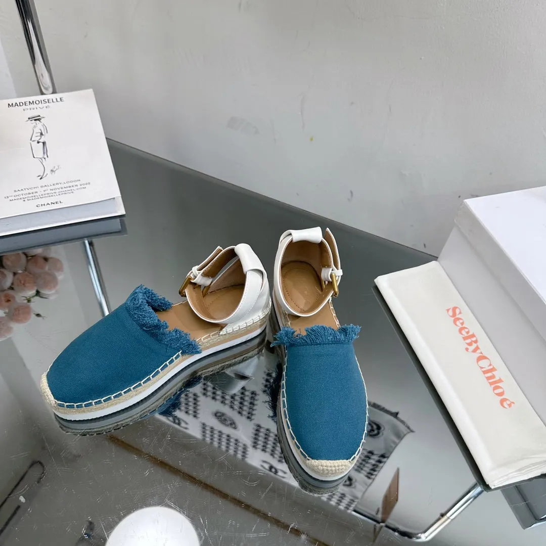 IN CERULEAN WHITE SEE Season clearance AND BY FABRIC SANDAL ESPADRILLES BLUE CALFSKIN Live chat CHLOÉ