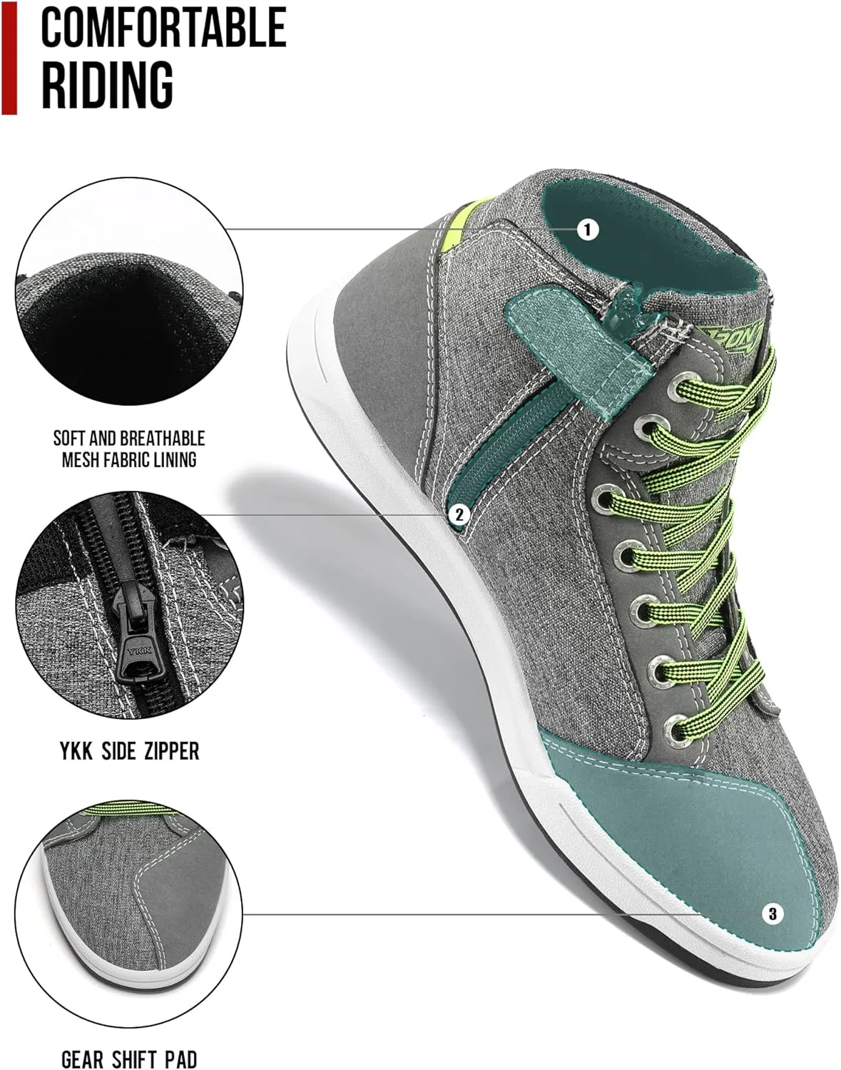 IRON JIA'S Motorcycle Shoes for Men, Breathable Anti-Slip Protective Gear, Powersport Casual Motorcycle Riding Boots (Grey 12.5)