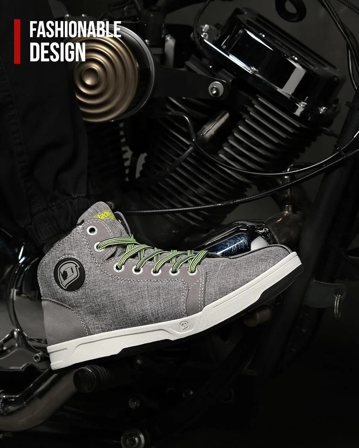 IRON JIA'S Motorcycle Shoes for Men, Breathable Anti-Slip Protective Gear, Powersport Casual Motorcycle Riding Boots (Grey 12.5)