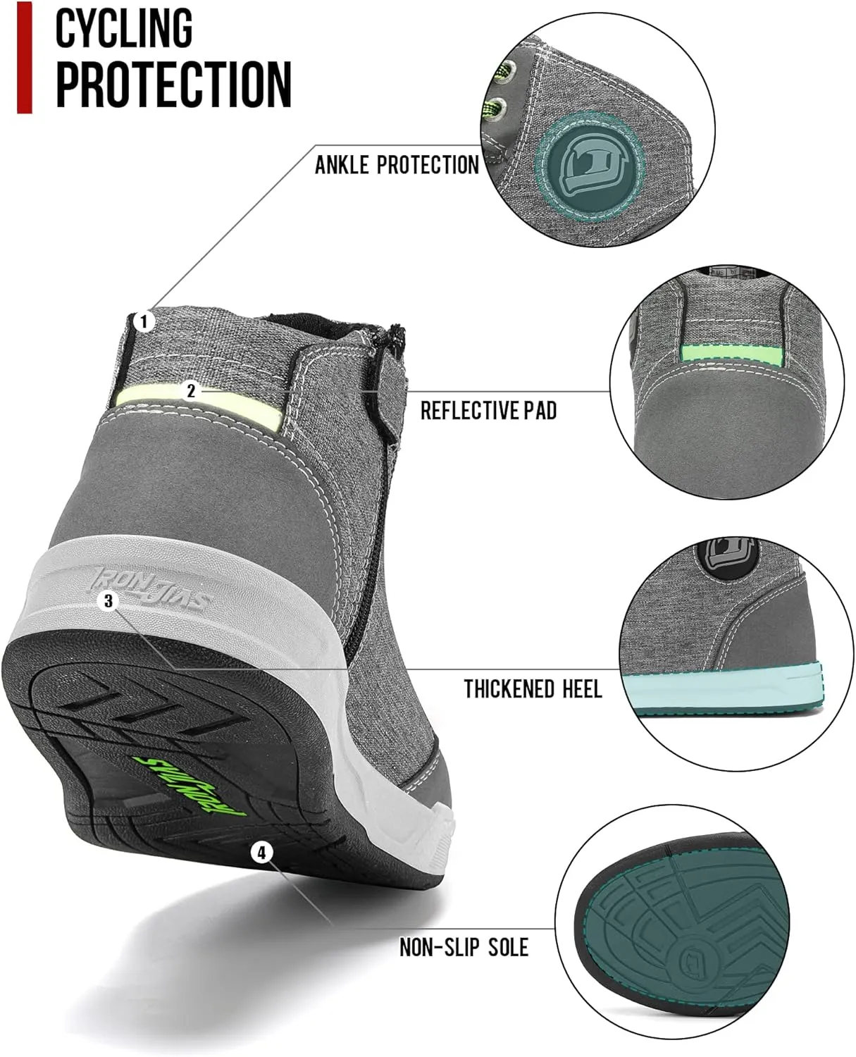 IRON JIA'S Motorcycle Shoes for Men, Breathable Anti-Slip Protective Gear, Powersport Casual Motorcycle Riding Boots (Grey 12.5)