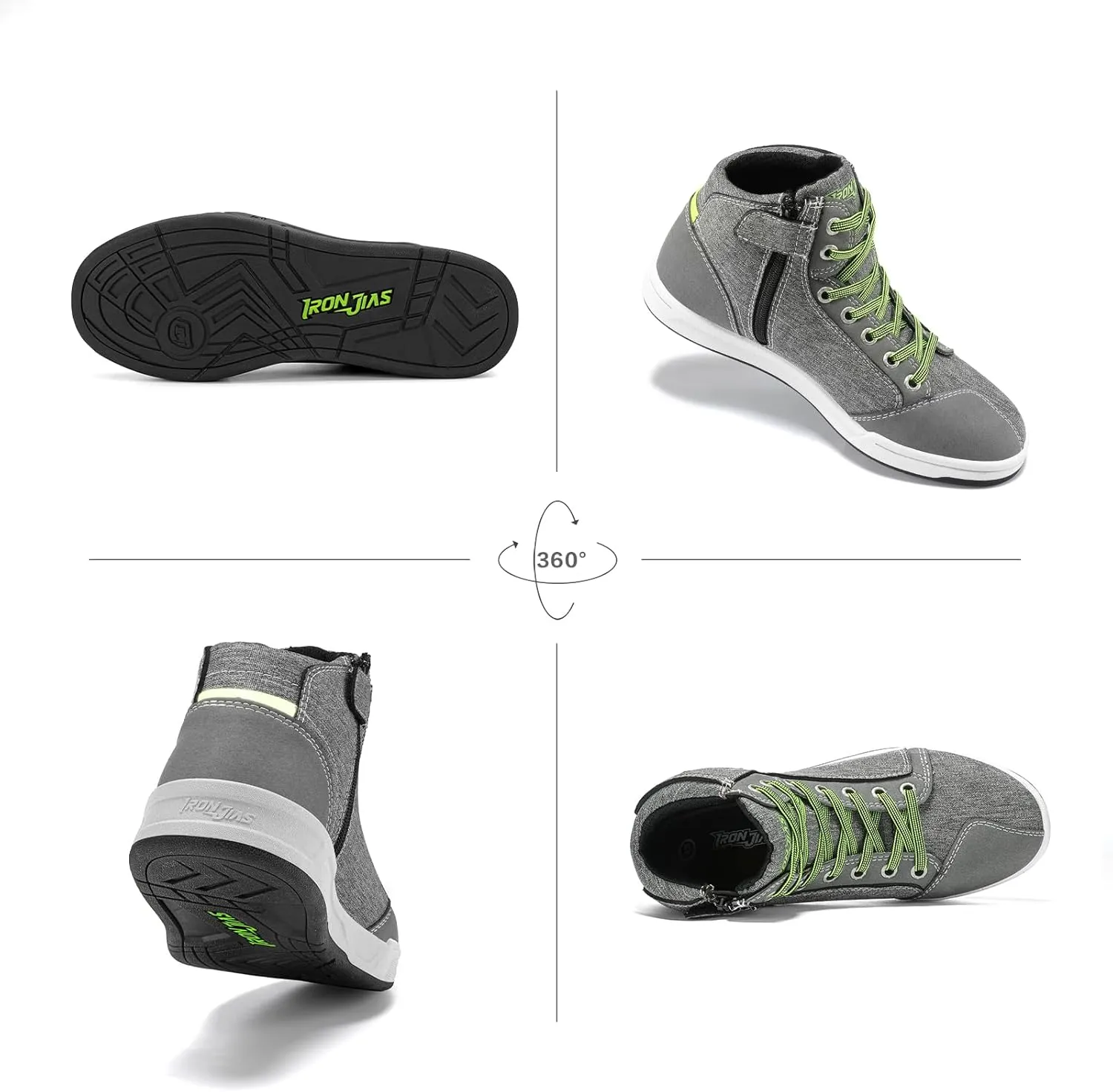 IRON JIA'S Motorcycle Shoes for Men, Breathable Anti-Slip Protective Gear, Powersport Casual Motorcycle Riding Boots (Grey 12.5)