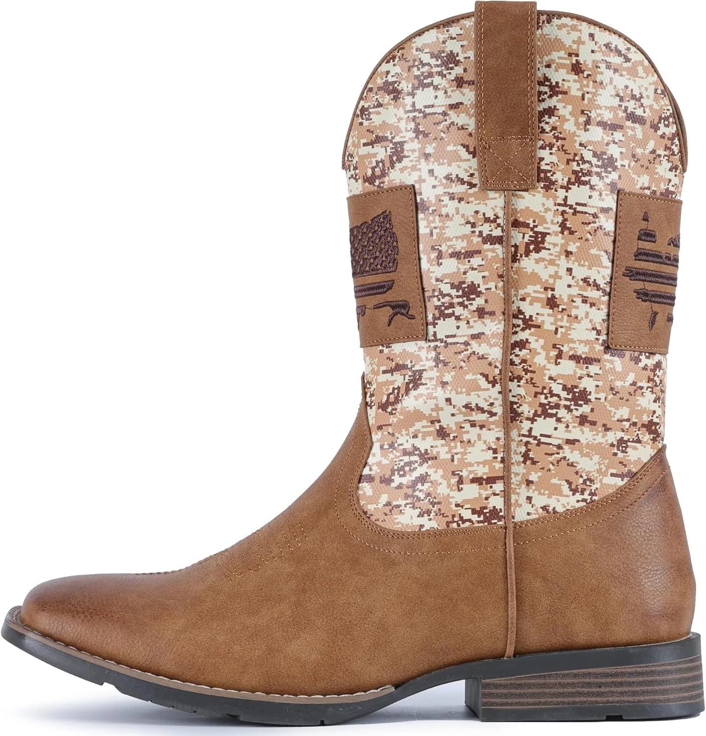 IUV Cowboy Boots For Men Square Toe Western Boot Durable Classic Fashionable Embroidered Pull On Slip Resistant Boots