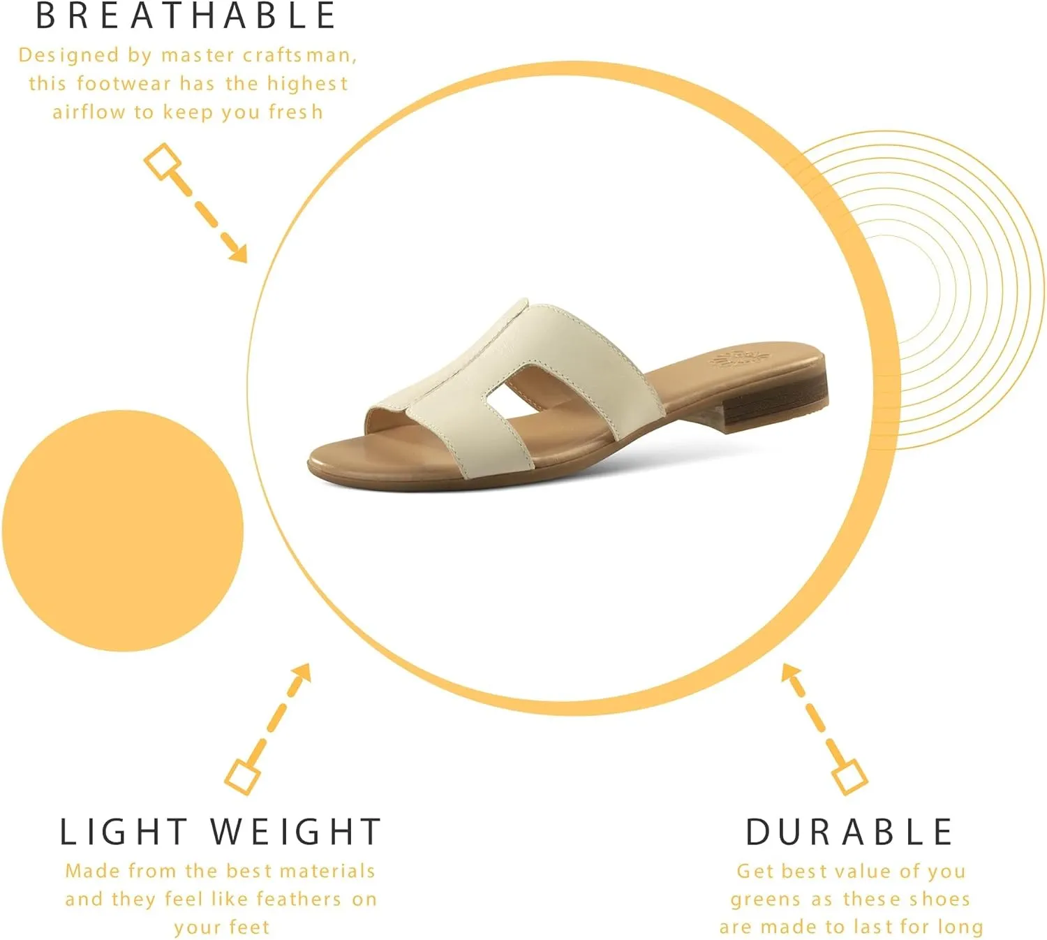 JATAREA Women Slip-On Flat Sandals | Softy Leather, Open-Toe Summer Outdoor Sandals - Chonchola