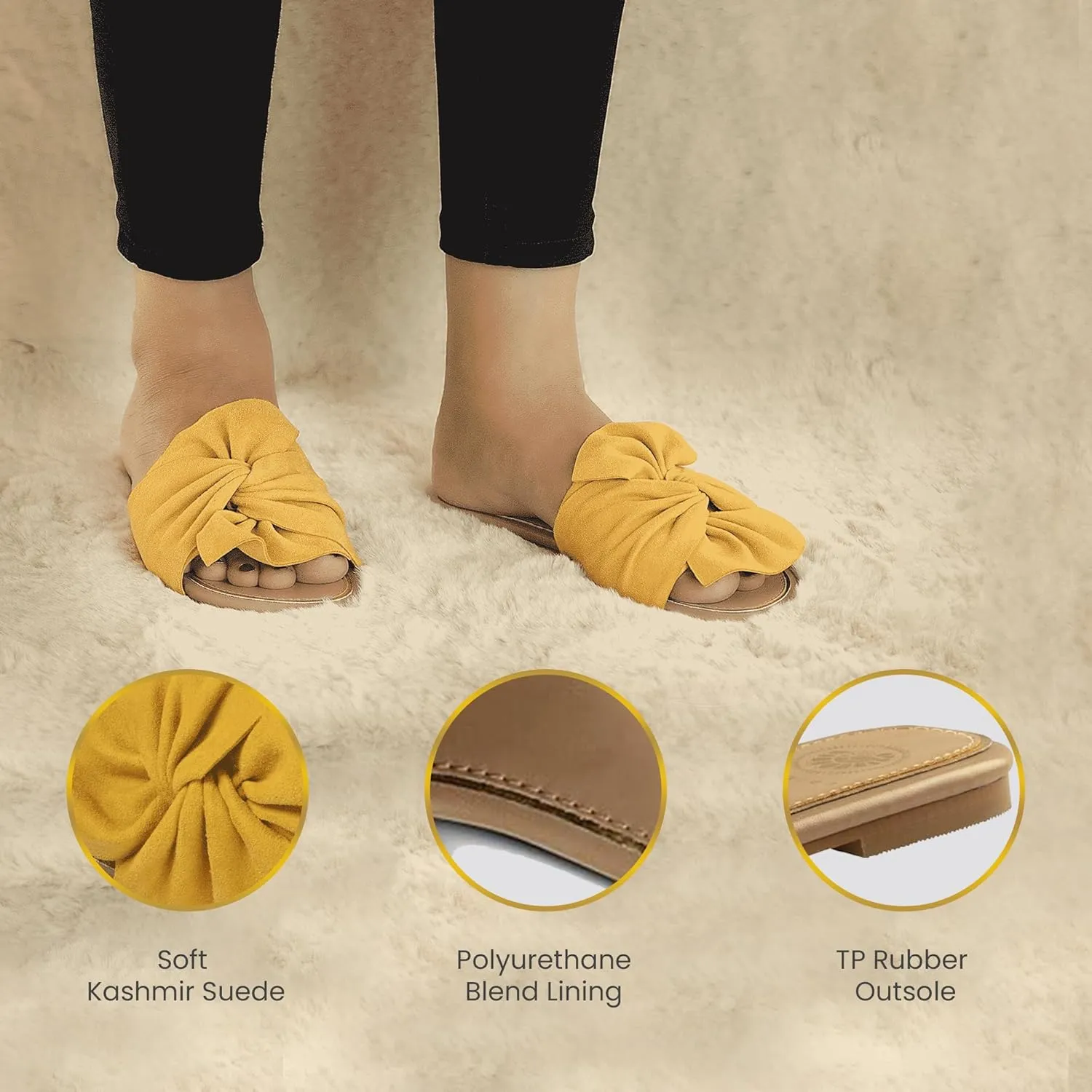 JATAREA Women’s Slip-On Flat Sandals with Round Open Toe | Casual Leather Slides for Comfort in Summer | Classic and Trendy Slippers, Dressy Slides for Women Perfect for Daily Go Out - AHANA