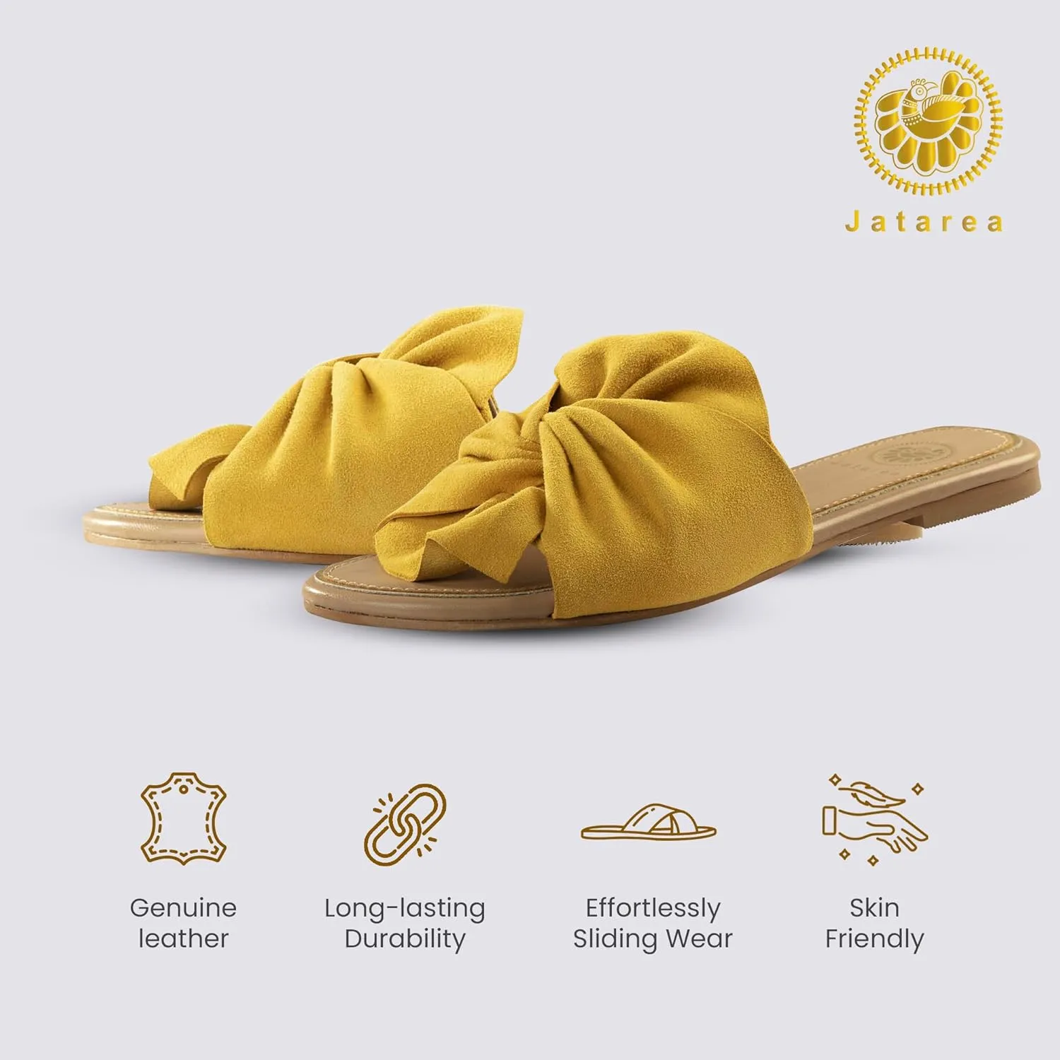 JATAREA Women’s Slip-On Flat Sandals with Round Open Toe | Casual Leather Slides for Comfort in Summer | Classic and Trendy Slippers, Dressy Slides for Women Perfect for Daily Go Out - AHANA