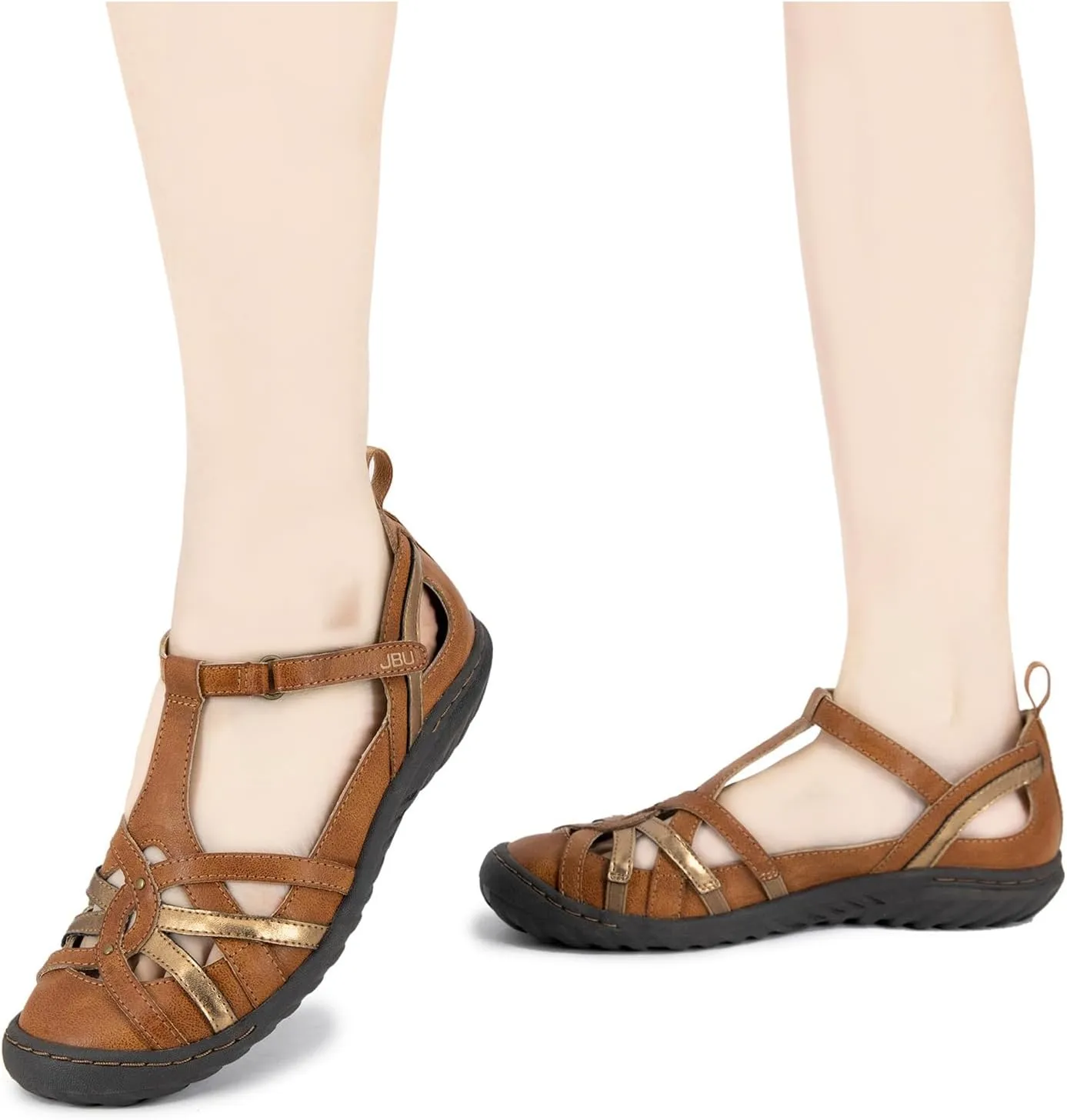 JBU Womens Dove T-Strap Flats Casual - Black