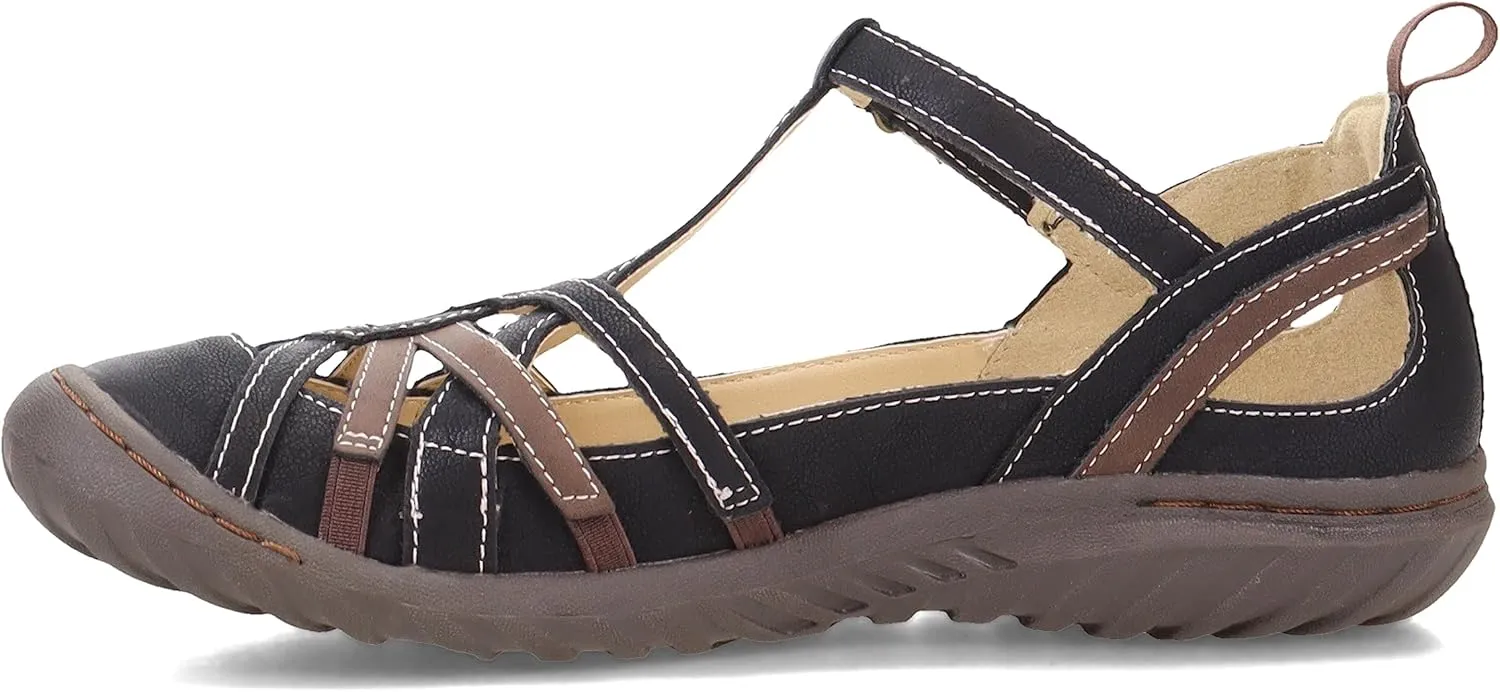 JBU Womens Dove T-Strap Flats Casual - Black