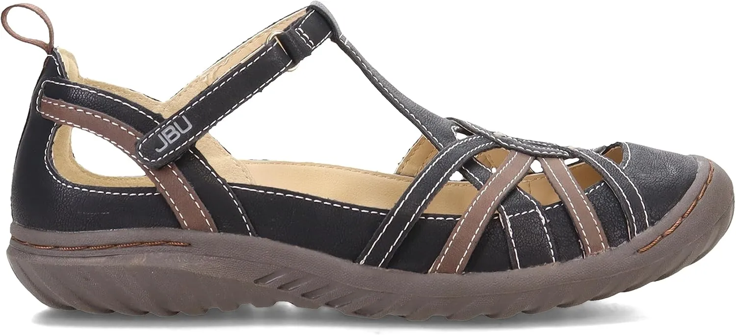 JBU Womens Dove T-Strap Flats Casual - Black