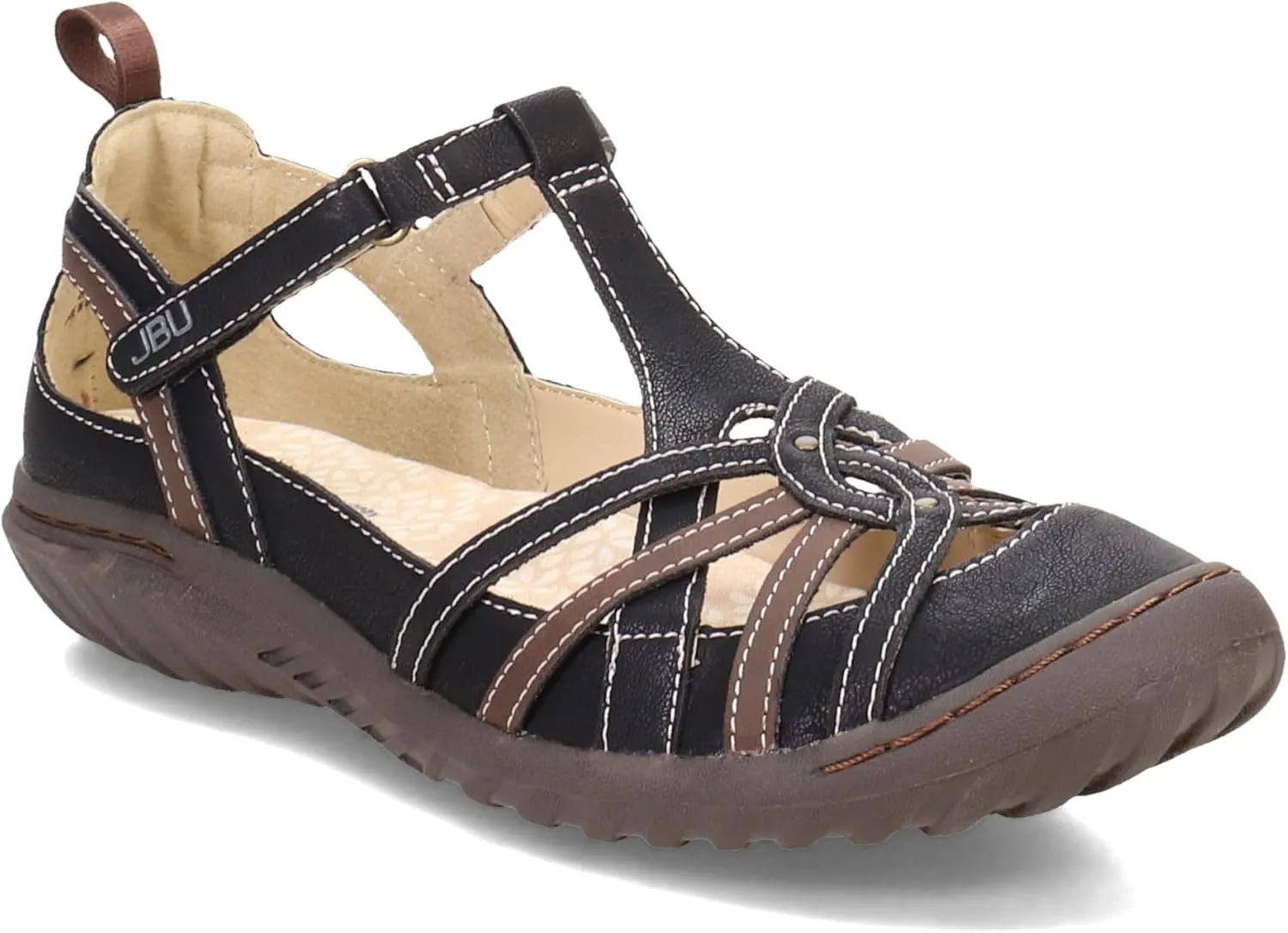 JBU Womens Dove T-Strap Flats Casual - Black