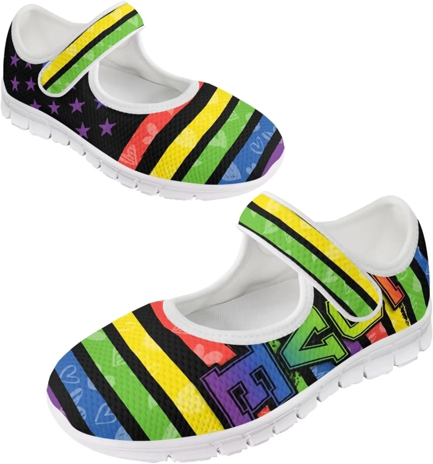 JoyLamoria Rainbow LGBT Walking Shoes Y2K Leopard Flats Arch Support Travel Working Nurse Shoes Light Wight Diabetic Shoes