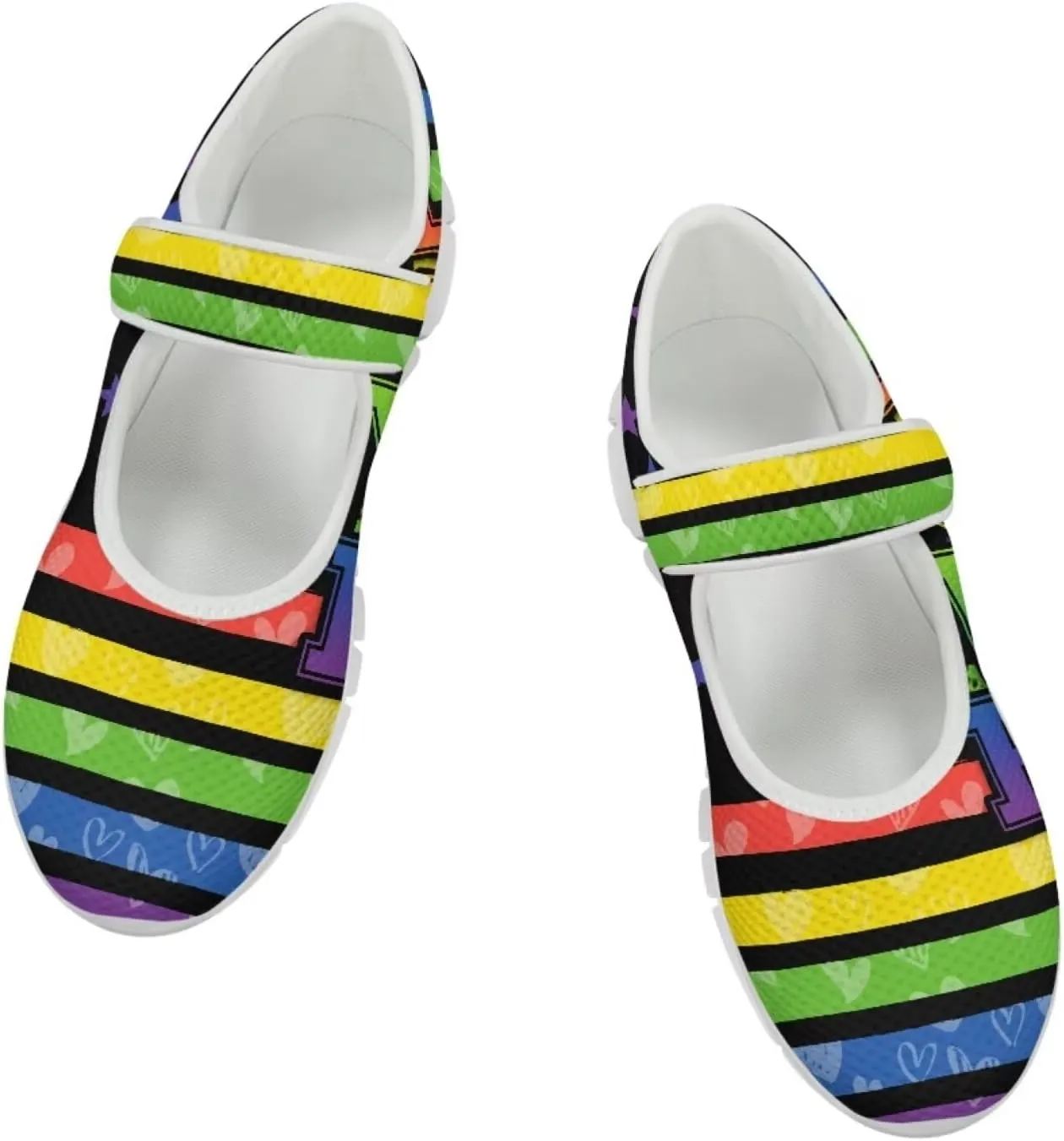 JoyLamoria Rainbow LGBT Walking Shoes Y2K Leopard Flats Arch Support Travel Working Nurse Shoes Light Wight Diabetic Shoes