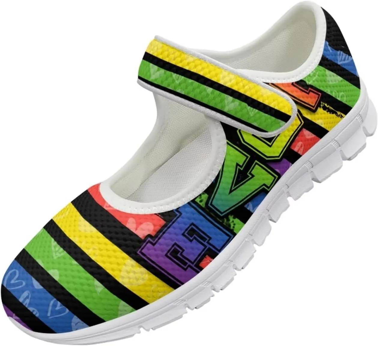 JoyLamoria Rainbow LGBT Walking Shoes Y2K Leopard Flats Arch Support Travel Working Nurse Shoes Light Wight Diabetic Shoes