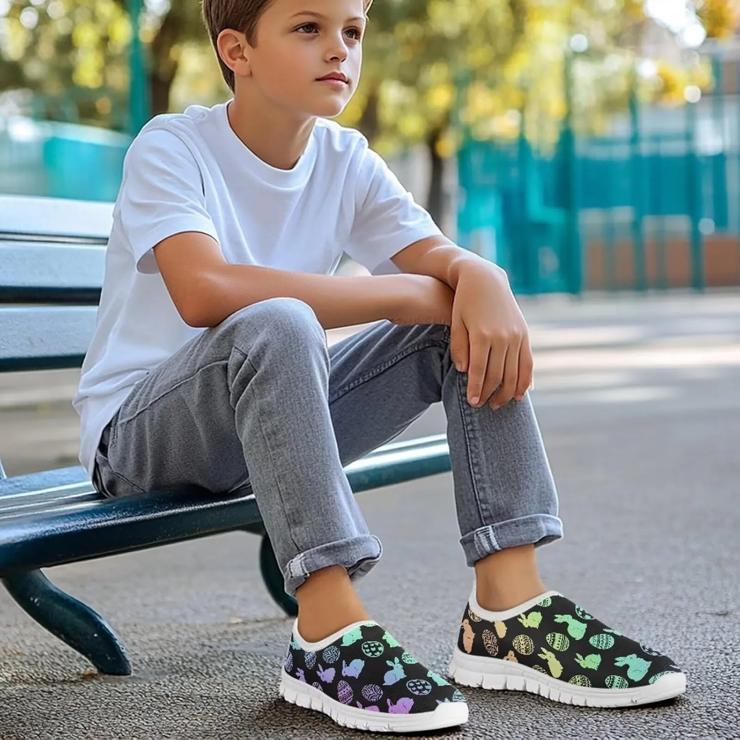 Kids Breathable Sneakers Slip On Casual Shoes Boys Girls Lightweight Cozy Walking Shoe for Workout Size 11-15 White Sole