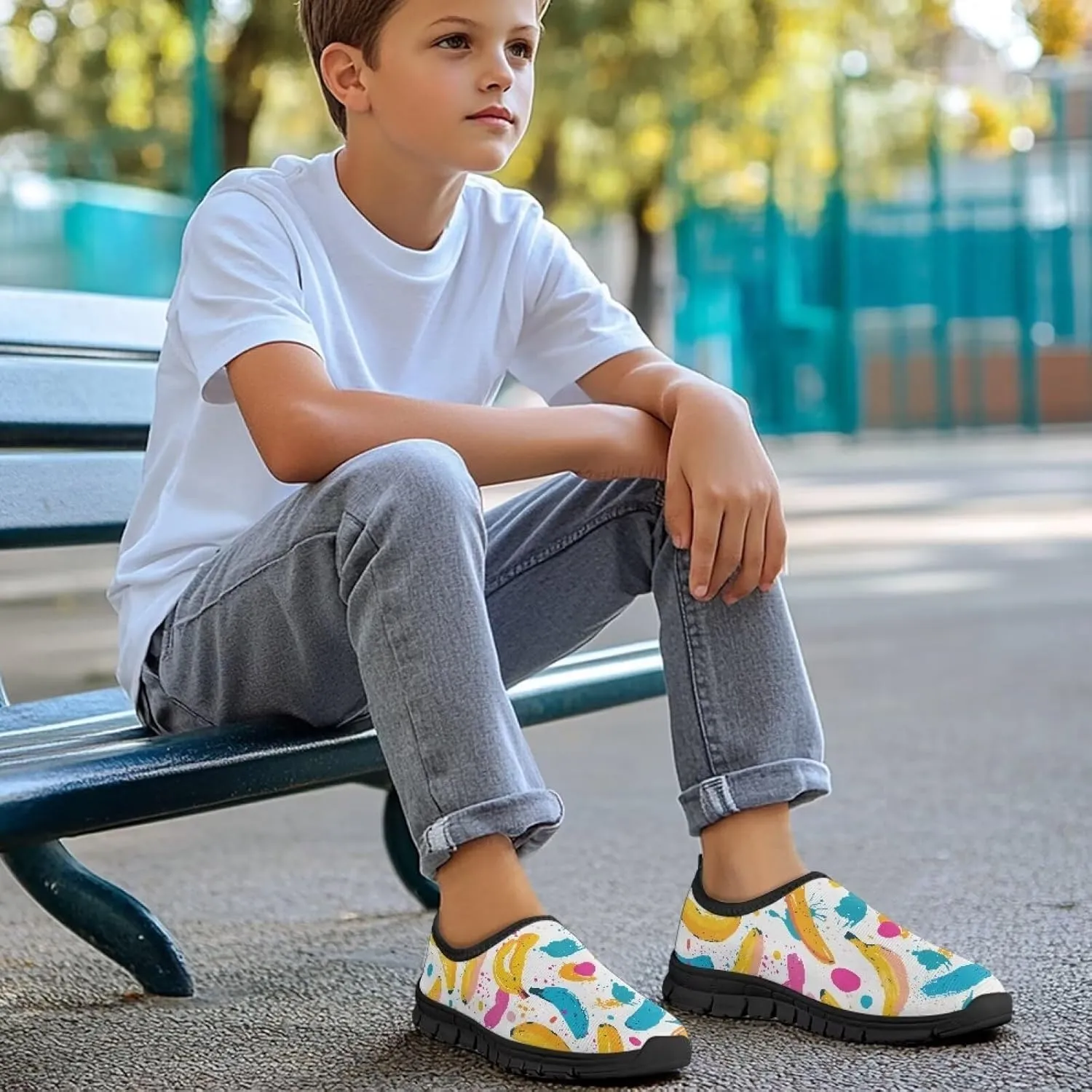 Kids Lightweight Breathable Sneakers Boys Girls School Casual Shoe Soft Non-Slip Outdoor Shoes for Walking US 11-15 Black Sole