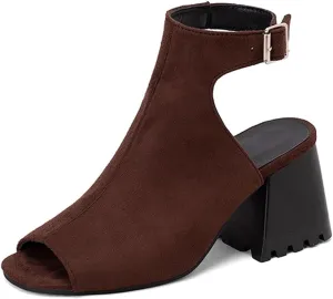 KIKIVIVI Womens Peep Toe Slingback Sandals Buckle Chunky Heel Pumps