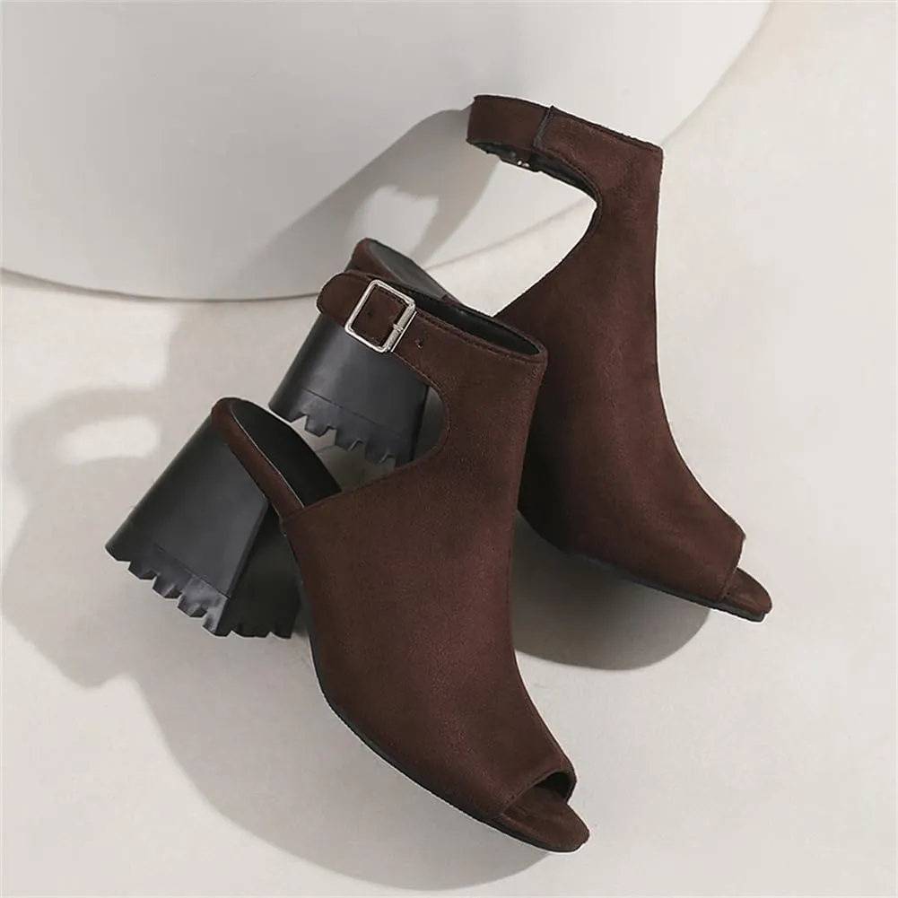 KIKIVIVI Womens Peep Toe Slingback Sandals Buckle Chunky Heel Pumps
