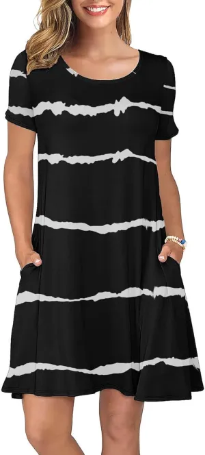 KORSIS Summer Dresses for Women Casual T-Shirt Short Sleeve Dresses Swing Flowy Beach Vacation Sundress with Pockets (S-3XL)