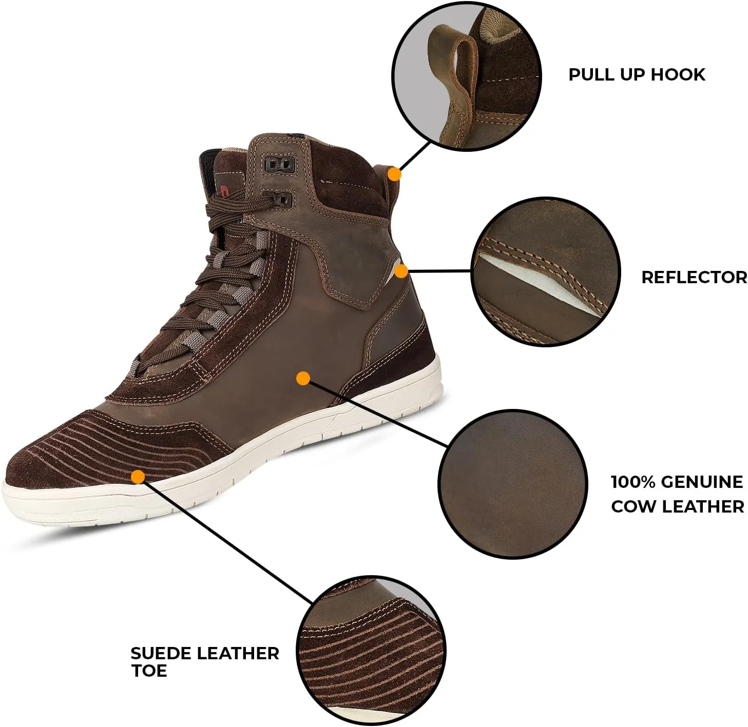 Leather Motorcycle Boots Men - Anti-slip Sole, Ankle Guard, Cow Crazy Horse Leather, Motorcycle Boots Men Brown