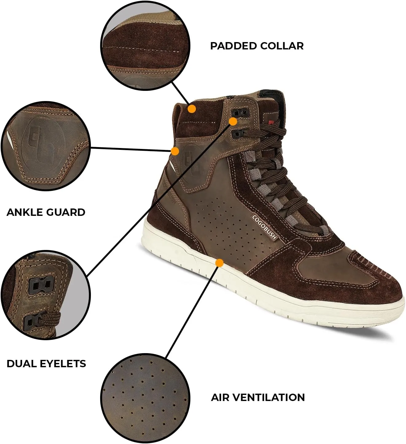 Leather Motorcycle Boots Men - Anti-slip Sole, Ankle Guard, Cow Crazy Horse Leather, Motorcycle Boots Men Brown