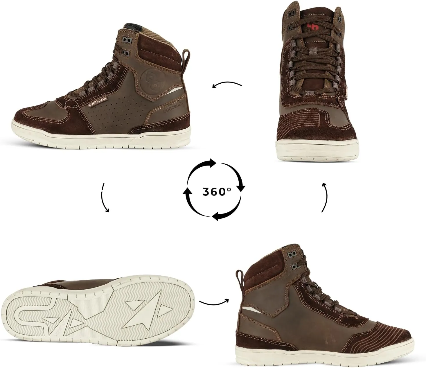 Leather Motorcycle Boots Men - Anti-slip Sole, Ankle Guard, Cow Crazy Horse Leather, Motorcycle Boots Men Brown