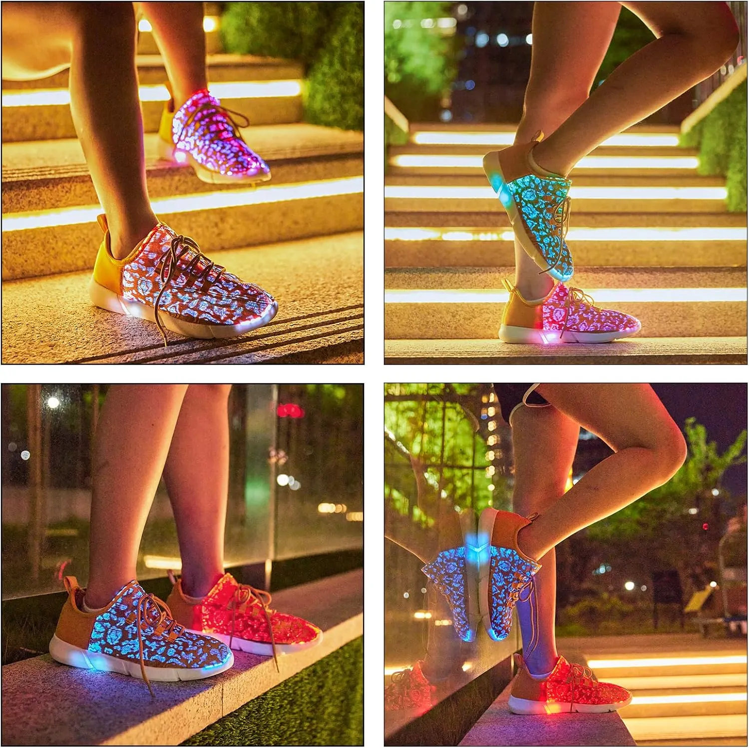 LED Fiber Optic Shoes Light Up Sneakers for Women Men Luminous Trainers Flashing Sneakers for Festivals, Christmas, Halloween, New Year Party with USB Charging, White
