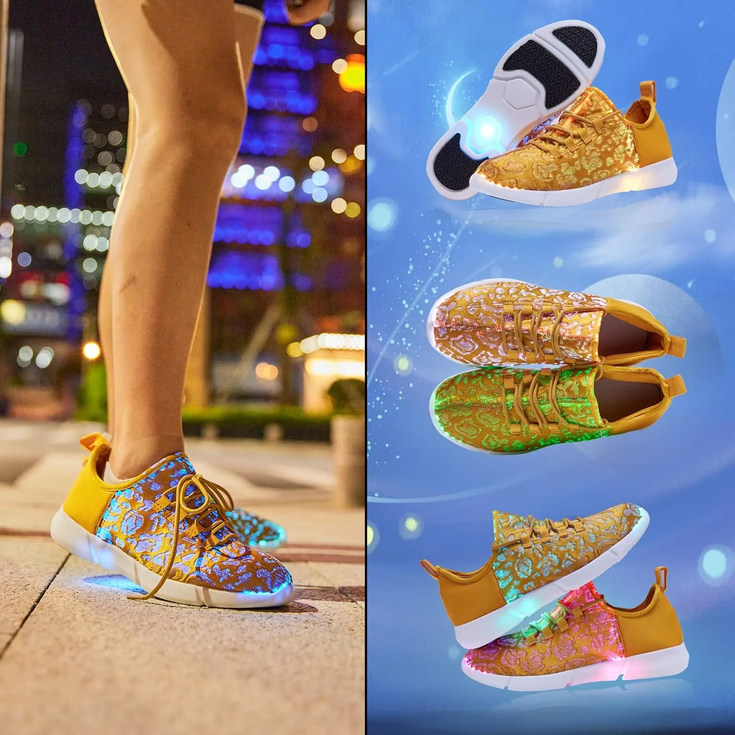 LED Fiber Optic Shoes Light Up Sneakers for Women Men Luminous Trainers Flashing Sneakers for Festivals, Christmas, Halloween, New Year Party with USB Charging, White