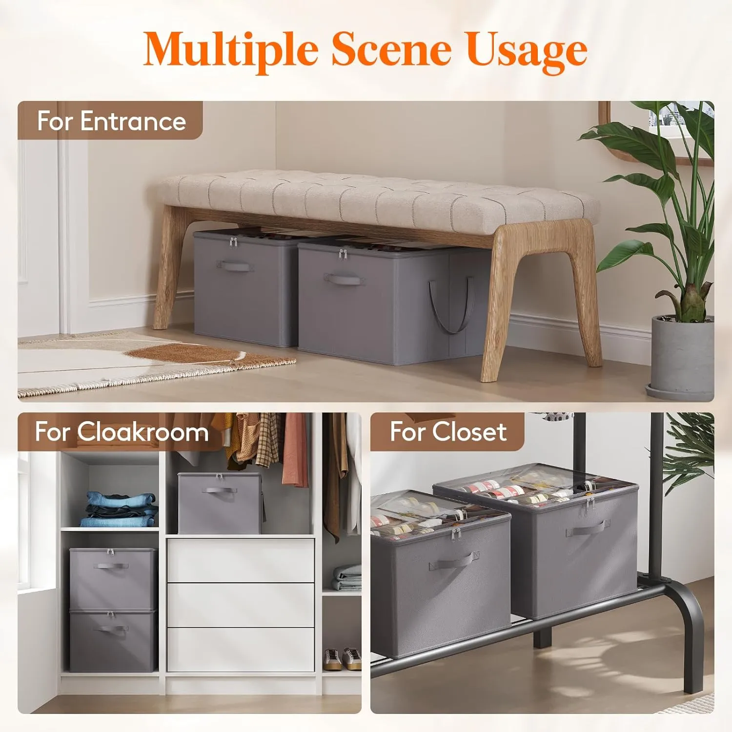 Lifewit Shoe Storage Organizer for Closet, Fits 12-16 Pairs, Large Shoe Box Storage Containers with Clear Cover and Reinforced Handles, Foldable Storage Bins Fits for Boots Heels Sneakers, 3 Pack Gray