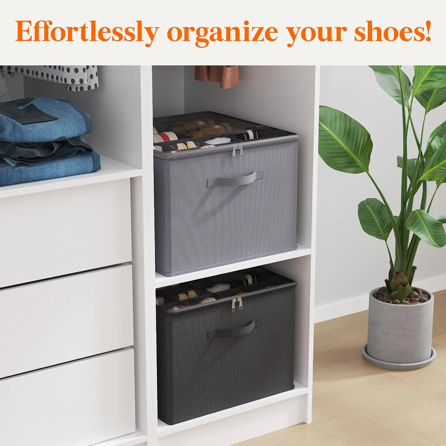 Lifewit Shoe Storage Organizer for Closet, Fits 12-16 Pairs, Large Shoe Box Storage Containers with Clear Cover and Reinforced Handles, Foldable Storage Bins Fits for Boots Heels Sneakers, 3 Pack Gray