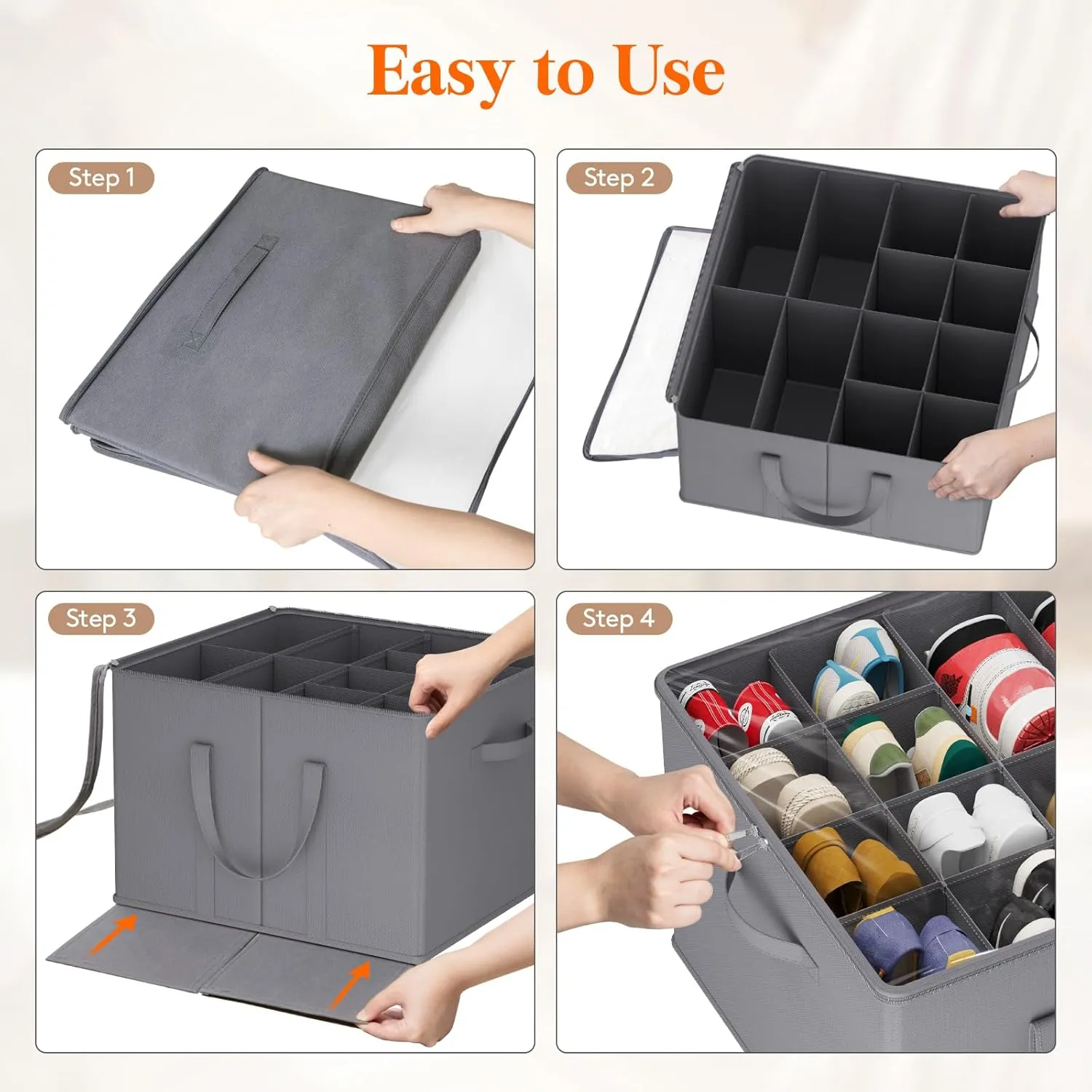 Lifewit Shoe Storage Organizer for Closet, Fits 12-16 Pairs, Large Shoe Box Storage Containers with Clear Cover and Reinforced Handles, Foldable Storage Bins Fits for Boots Heels Sneakers, 3 Pack Gray