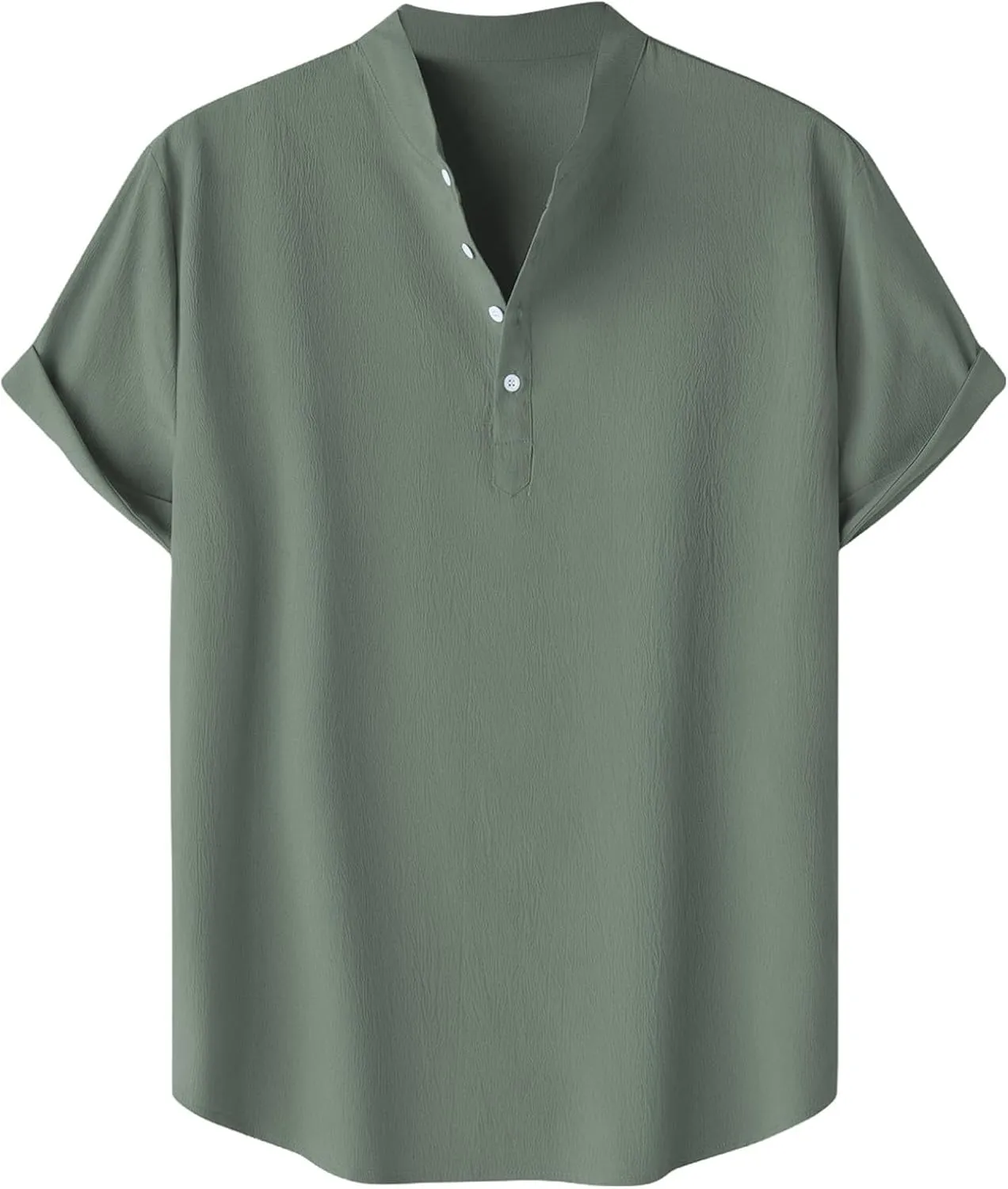 Linen Henley Shirt for Men Short Sleeve Button Down Band Collar Tops Loose Fit Casual Summer Beach Hippie T Shirts