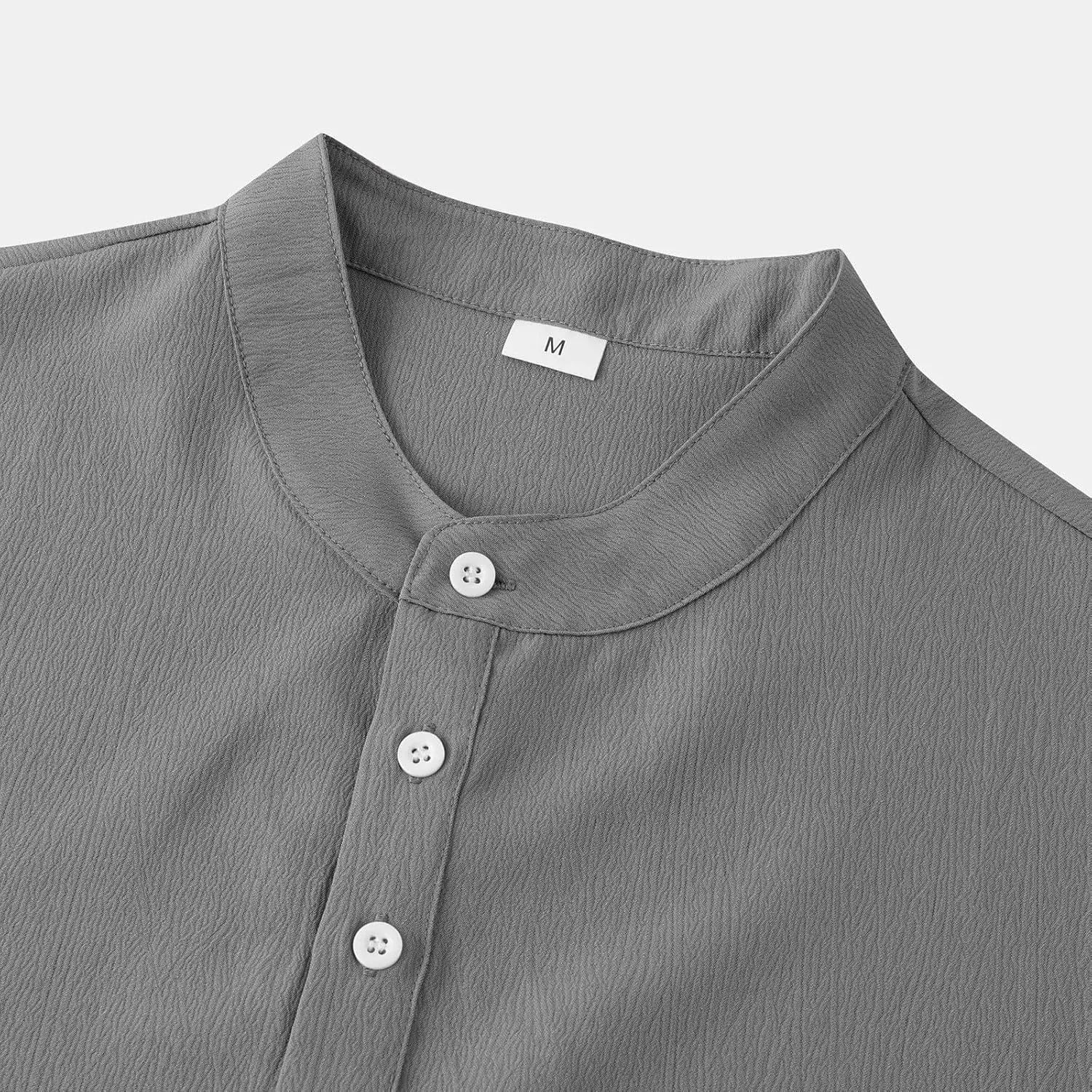 Linen Henley Shirt for Men Short Sleeve Button Down Band Collar Tops Loose Fit Casual Summer Beach Hippie T Shirts
