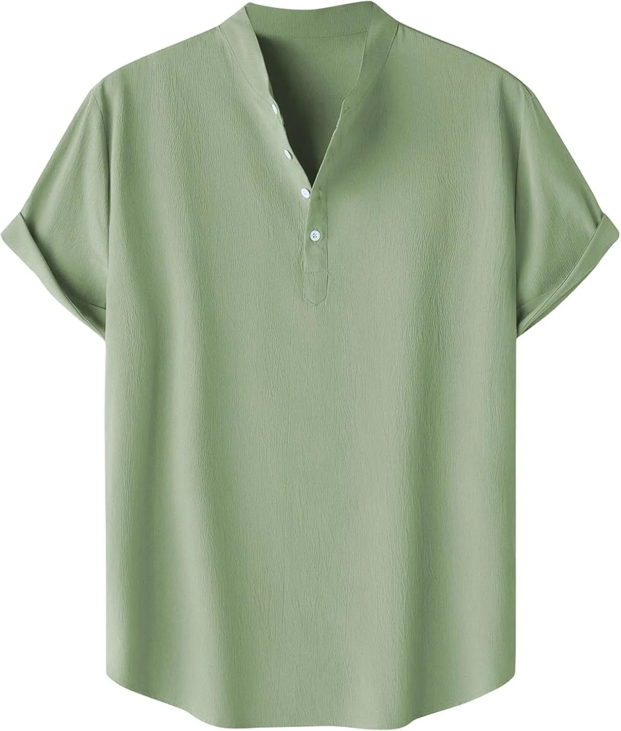Linen Henley Shirt for Men Short Sleeve Button Down Band Collar Tops Loose Fit Casual Summer Beach Hippie T Shirts