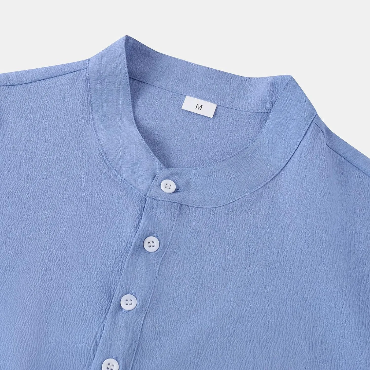 Linen Henley Shirt for Men Short Sleeve Button Down Band Collar Tops Loose Fit Casual Summer Beach Hippie T Shirts
