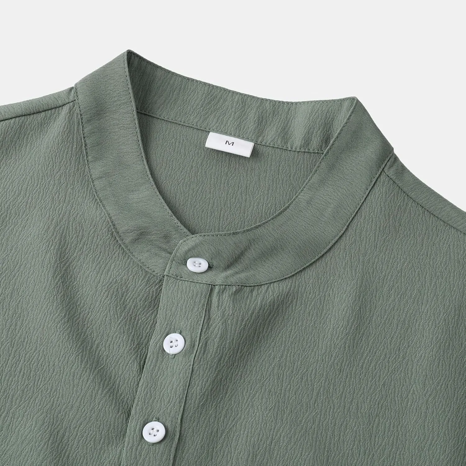 Linen Henley Shirt for Men Short Sleeve Button Down Band Collar Tops Loose Fit Casual Summer Beach Hippie T Shirts