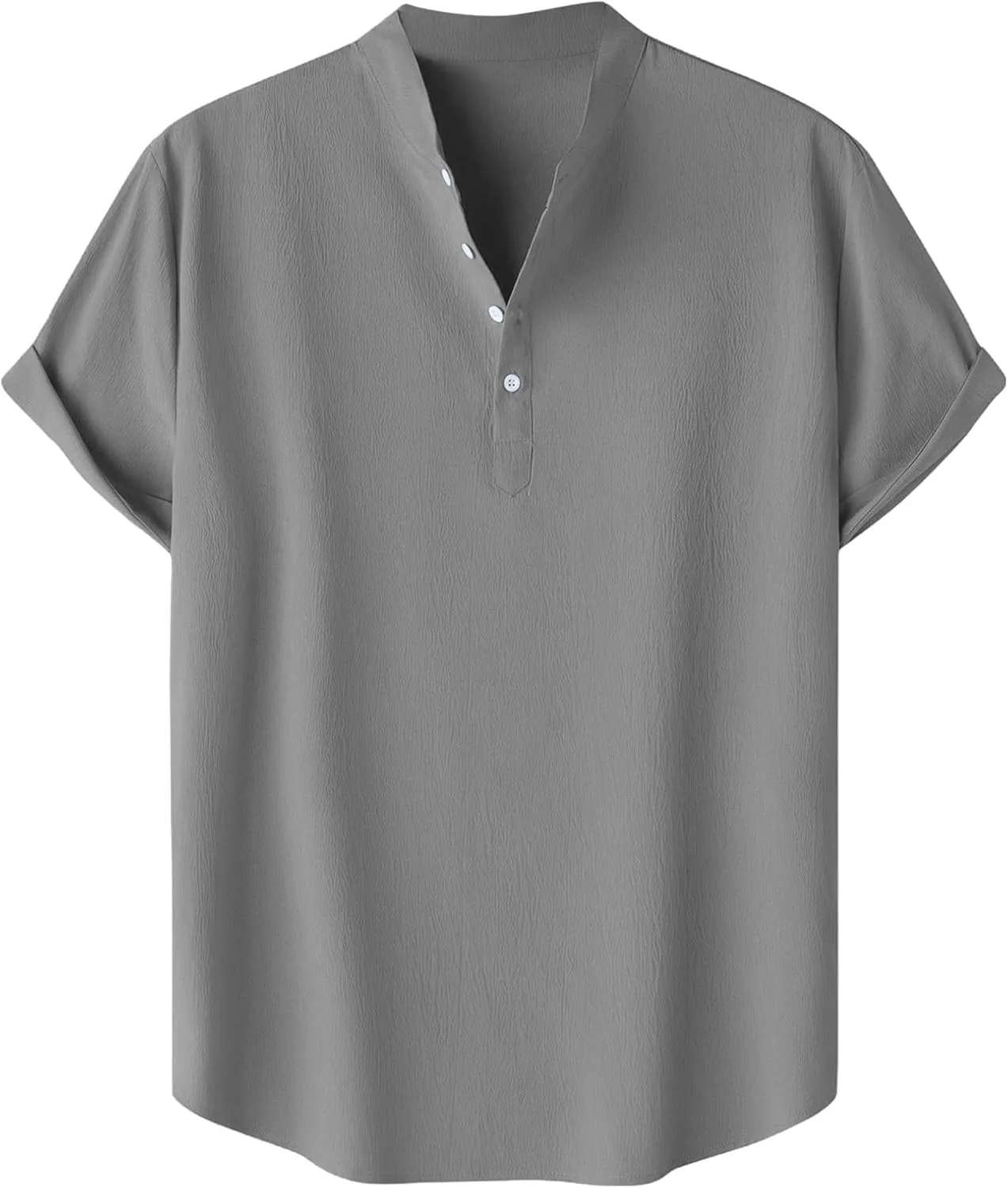 Linen Henley Shirt for Men Short Sleeve Button Down Band Collar Tops Loose Fit Casual Summer Beach Hippie T Shirts