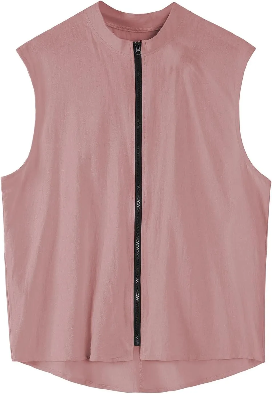 Linen Outerwear Vest for Men Lightweight Zip Up Sleeveless Stand Collar Jacket Outdoor Hiking Travel Cardigan Summer