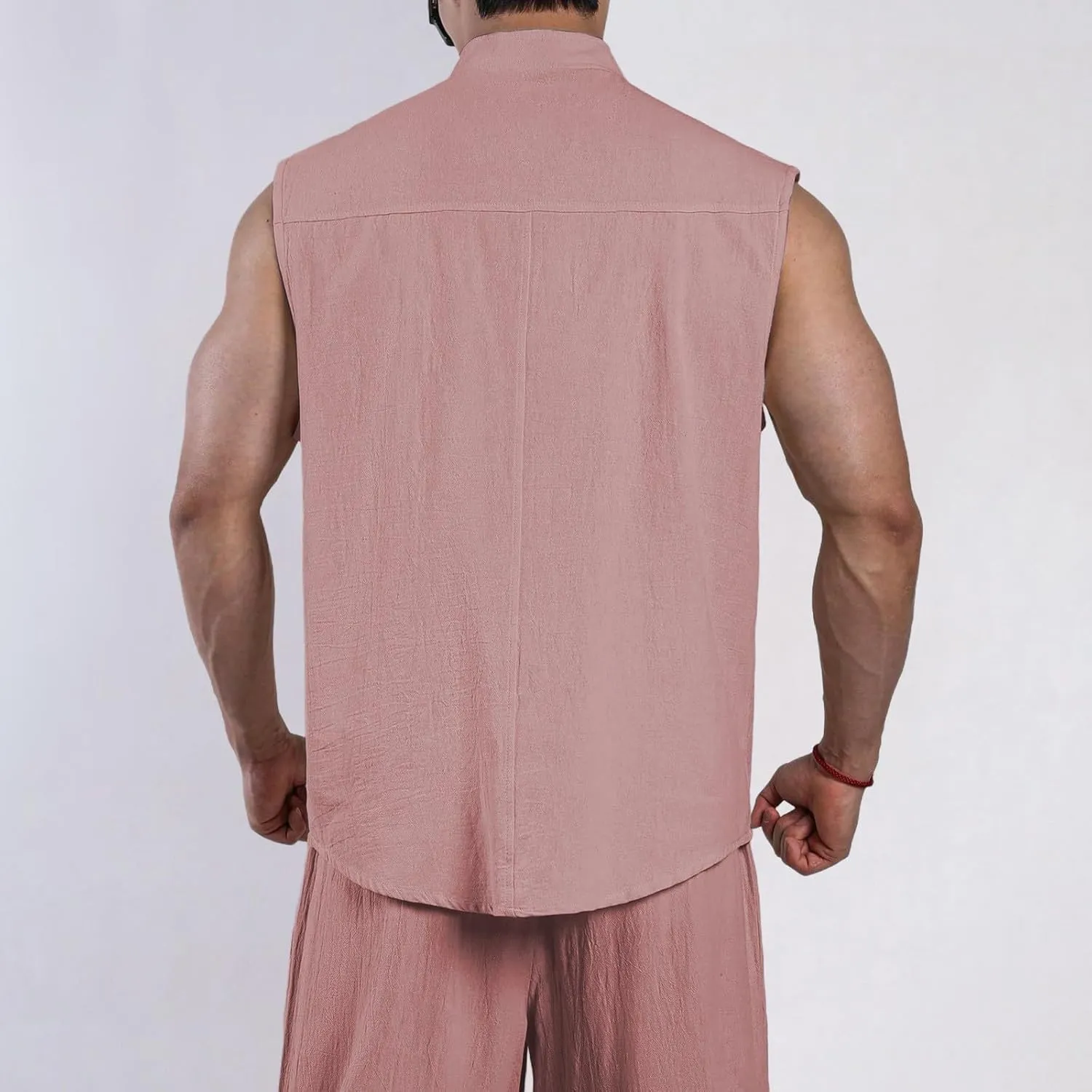 Linen Outerwear Vest for Men Lightweight Zip Up Sleeveless Stand Collar Jacket Outdoor Hiking Travel Cardigan Summer