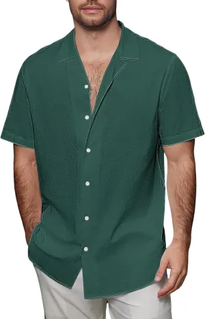 Linen Shirts for Men Short Sleeve Regular Fit Casual Button Down Shirts Summer Beach Hawaiian Vacation Wedding Shirt