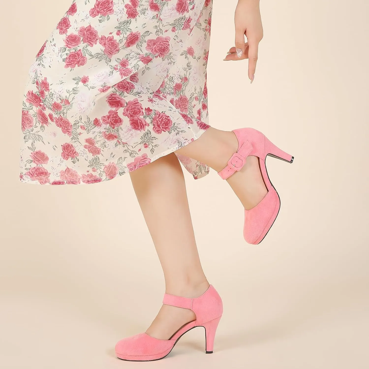 LIURUIJIA Women's Closed Toe Platform High Heels Pumps Ankle Strap Casual Dressy Shoes Vintage Bridal Wedding Party