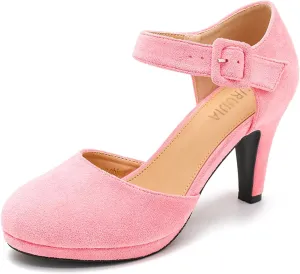 LIURUIJIA Women's Closed Toe Platform High Heels Pumps Ankle Strap Casual Dressy Shoes Vintage Bridal Wedding Party