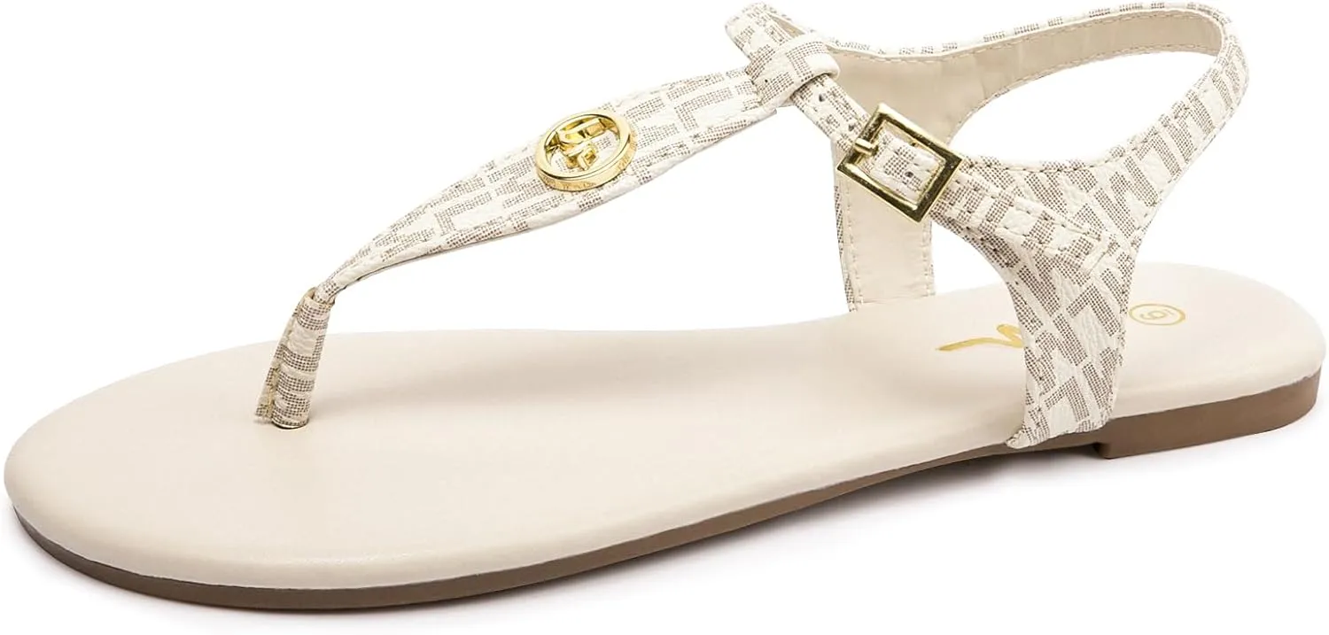 LM Women's Thong Sandals T-Strap Sandals Adjustable Ankle Buckle Dressy Thong Flat Sandals Casual Summer Sandals