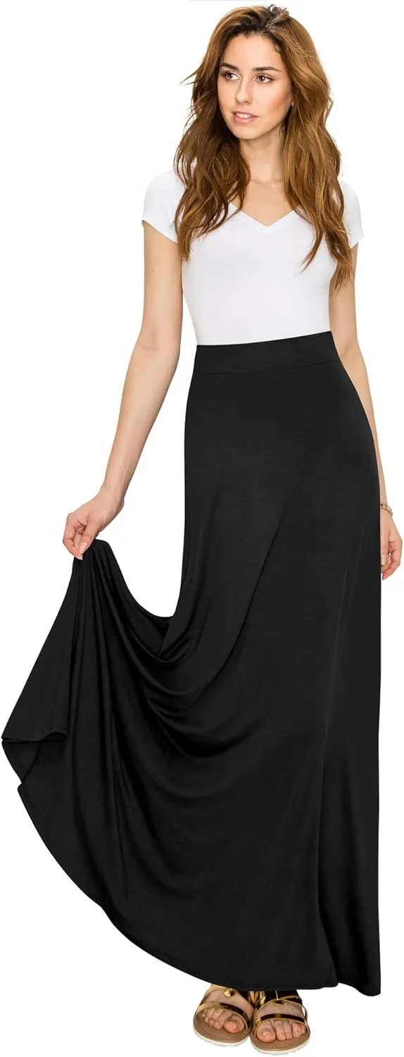 Lock and Love Women's Casual Comfy Stylish High Waist Flare Long Maxi Skirt – Available in Print & Solid Options