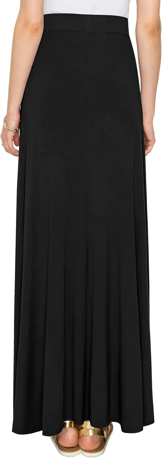 Lock and Love Women's Casual Comfy Stylish High Waist Flare Long Maxi Skirt – Available in Print & Solid Options